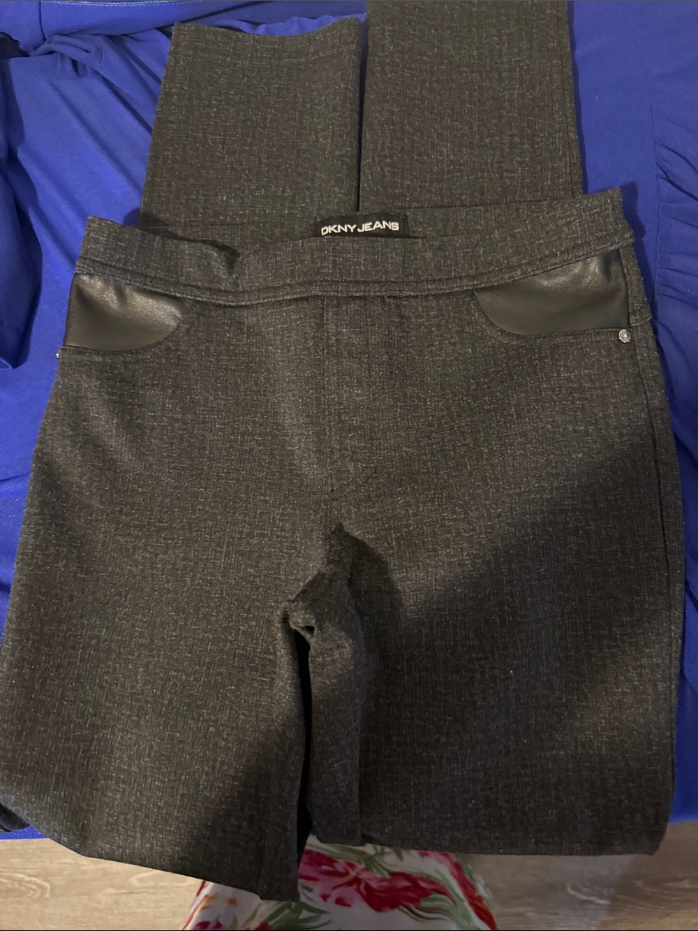 DKNY Black Textured Ponte Leggings with Faux Leather Trim